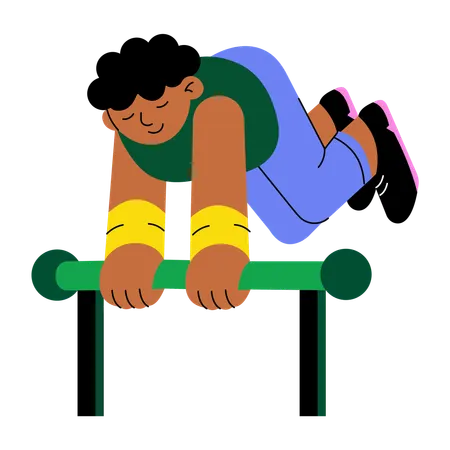 Boy hanging on bar  Illustration