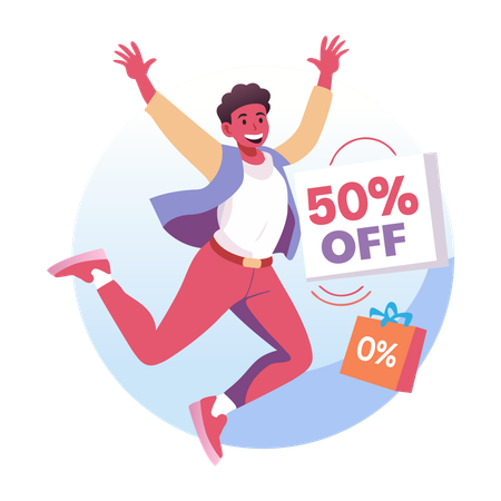 Boy happy due to upcoming big sale  Illustration