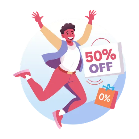 Boy happy due to upcoming big sale  Illustration