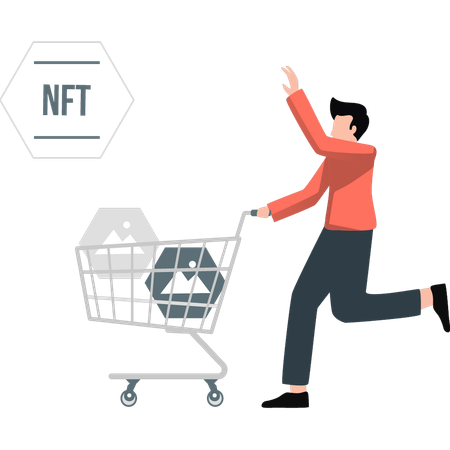 Boy happy for NFT shopping  Illustration