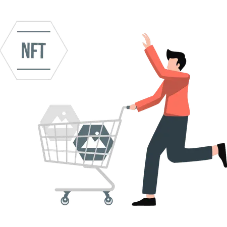 Boy happy for NFT shopping  Illustration