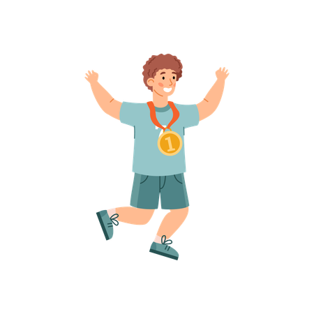 Boy happy to get gold medal for achievements  Illustration