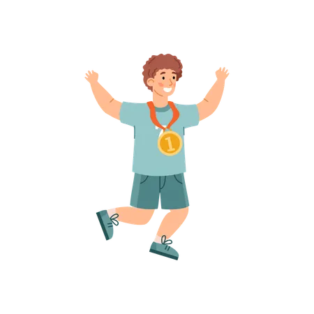 Boy happy to get gold medal for achievements  Illustration