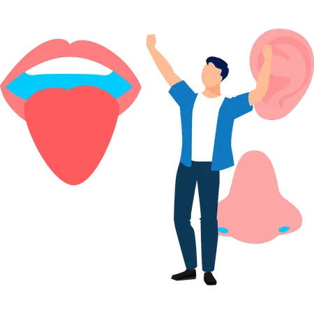 Boy happy to looking human tongue sense  Illustration