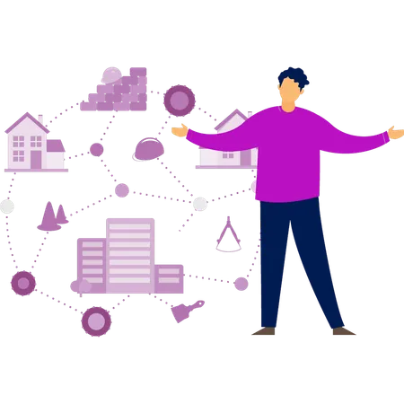 Boy happy with architect plan  Illustration