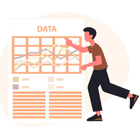 Boy happy with data analysis  Illustration