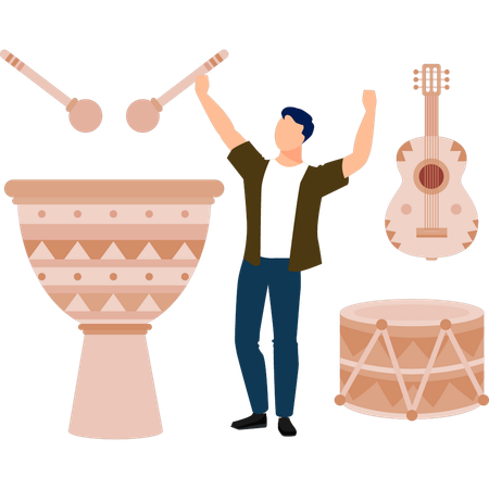 Boy happy with drum betting  Illustration