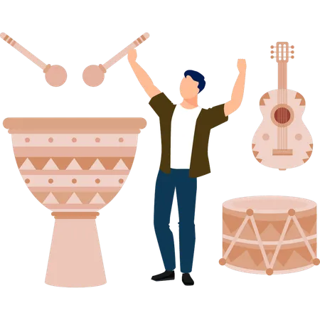 Boy happy with drum betting  Illustration