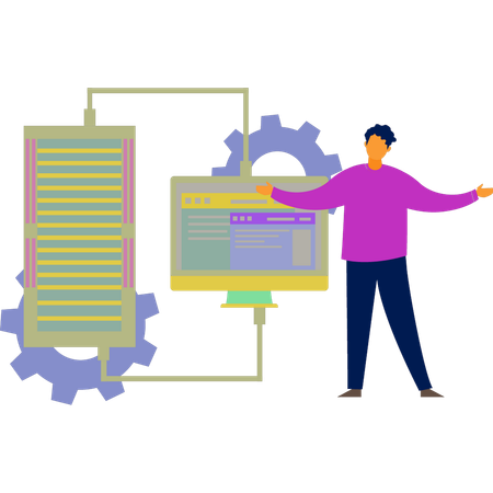 Boy happy with monitor networking  Illustration