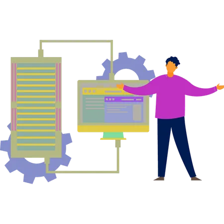 Boy happy with monitor networking  Illustration