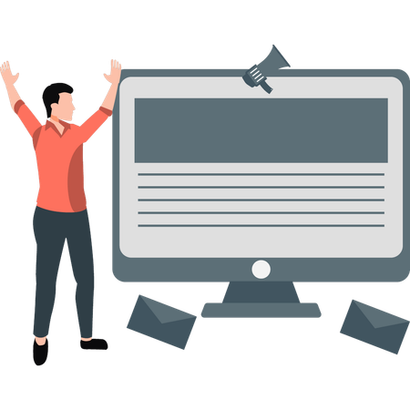 Boy happy with online digital marketing  Illustration