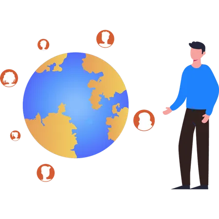 Boy has a worldwide network  Illustration