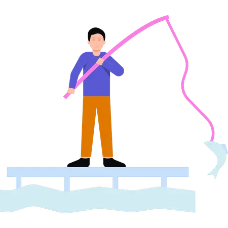 Boy has caught a fish  Illustration