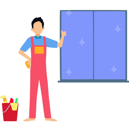 Boy has cleaned window  Illustration