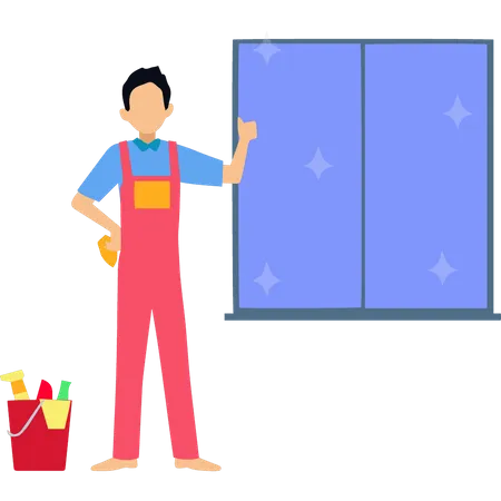 Boy has cleaned window  Illustration