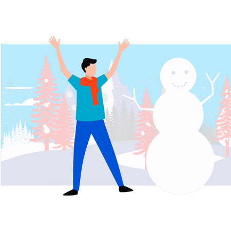 Boy has made snowman  Illustration