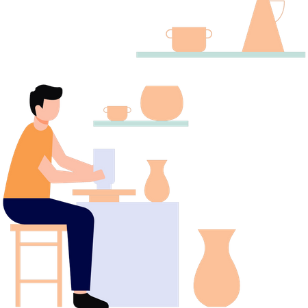 Boy has pottery business  Illustration