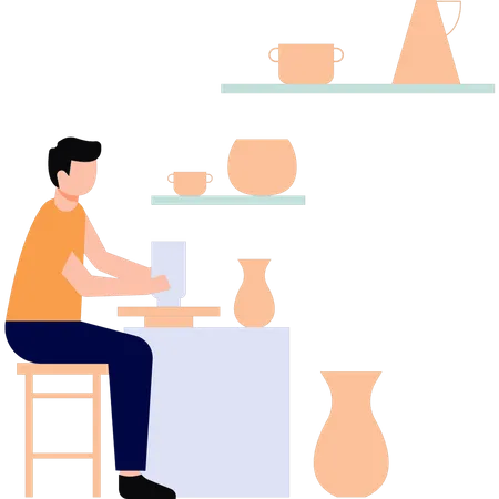 The Boy Has A Pottery Business Illustration