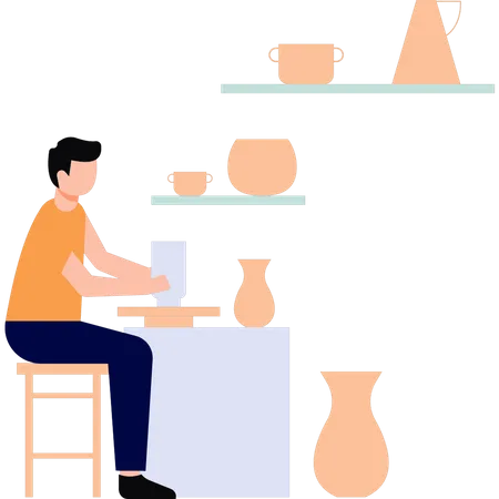 Boy has pottery business  Illustration