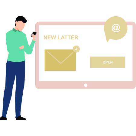 Boy has received notification of a new letter  Illustration