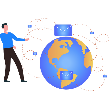 Boy has worldwide connections  Illustration