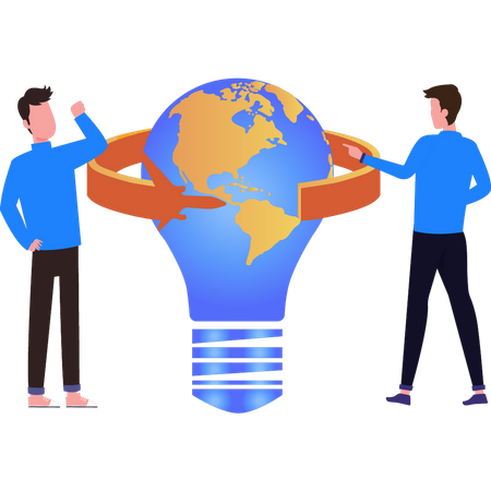 Boy have a global business idea  Illustration