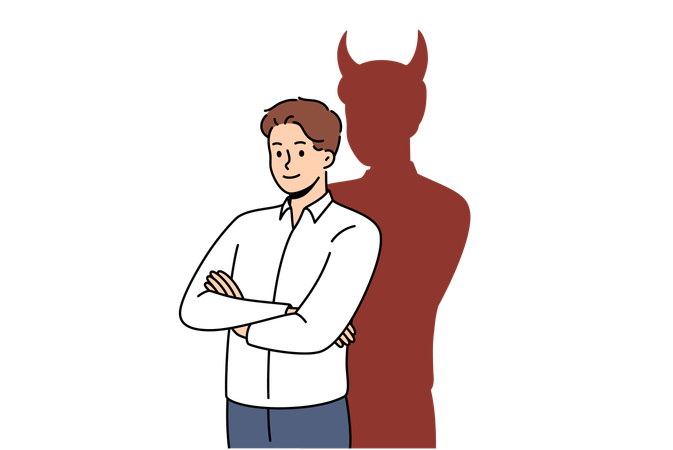 Boy have devil behind his face  Illustration