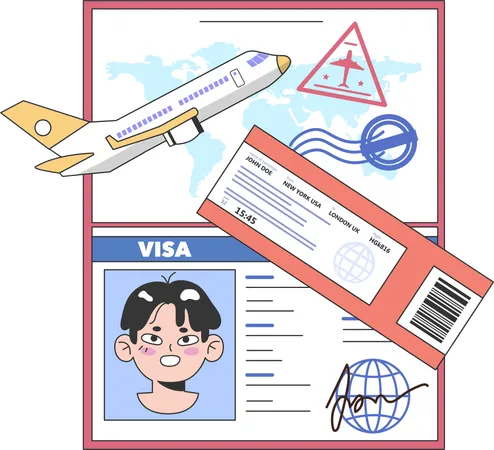 Boy having approval visa  Illustration