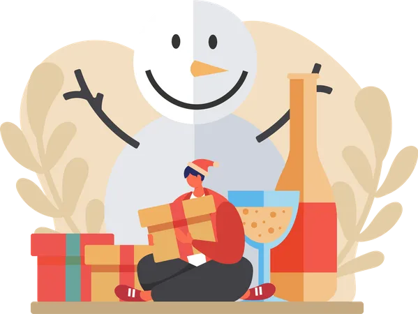 Boy having christmas gifts  Illustration