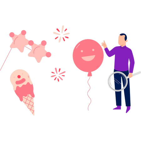 Boy having different types of balloons  Illustration