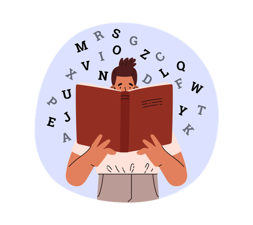 Boy having difficulties in reading  Illustration