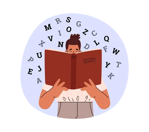Boy having difficulties in reading  Illustration
