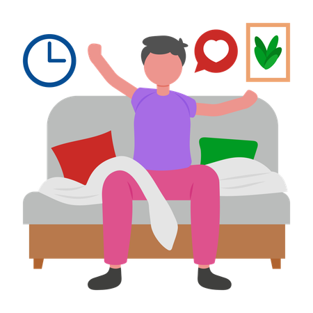 Boy having Gentle Morning Waking Up  Illustration
