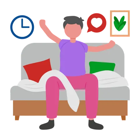 Boy having Gentle Morning Waking Up  Illustration