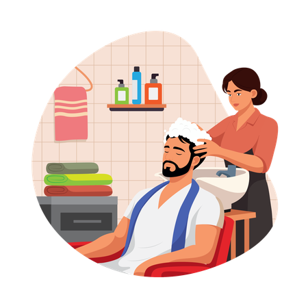 Boy having Hair Wash at Shampoo Station  Illustration
