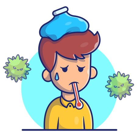 Boy having high fever  Illustration