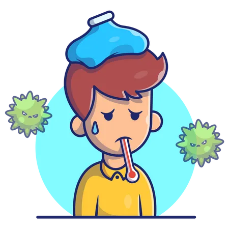 Boy having high fever  Illustration