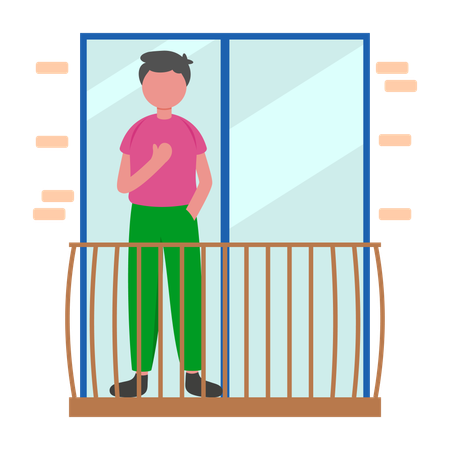 Boy having Morning Balcony Relaxation Time  Illustration