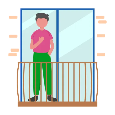 Boy having Morning Balcony Relaxation Time  Illustration