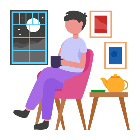 Boy having Night Tea  Illustration