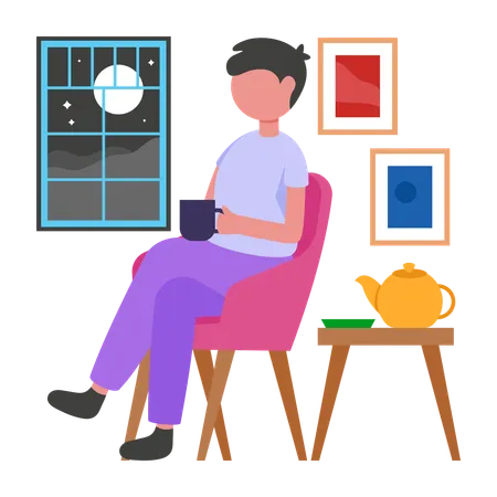 Boy having Night Tea  Illustration
