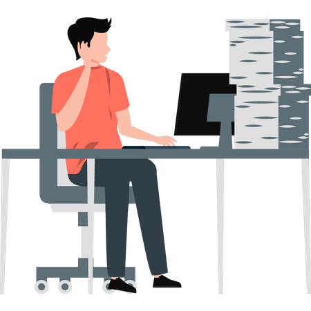 Boy having overload of work  Illustration