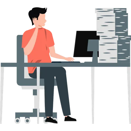 Boy having overload of work  Illustration