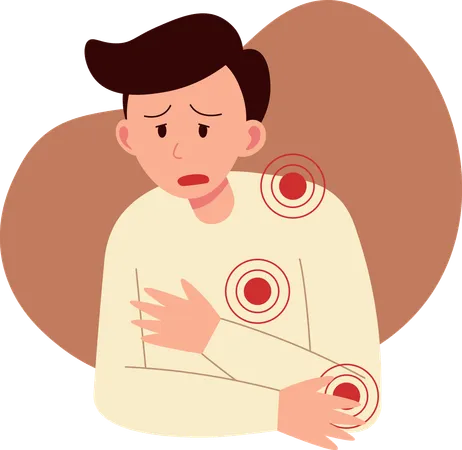 Boy having Pain on Left Body part  Illustration