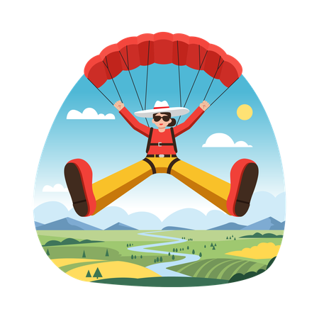 Boy having Paragliding Fun  Illustration
