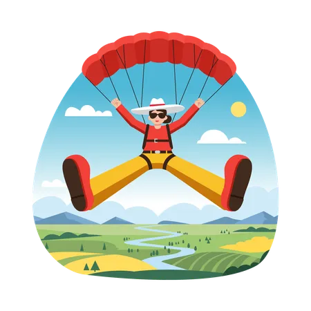 Boy having Paragliding Fun  Illustration