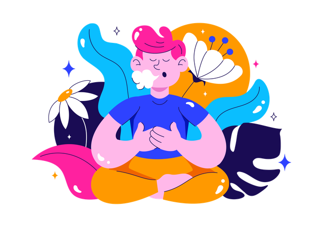 Boy having Peaceful Breathwork Session  Illustration