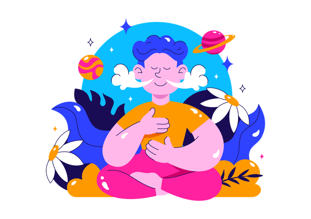 Boy having Peaceful Breathwork Session  Illustration