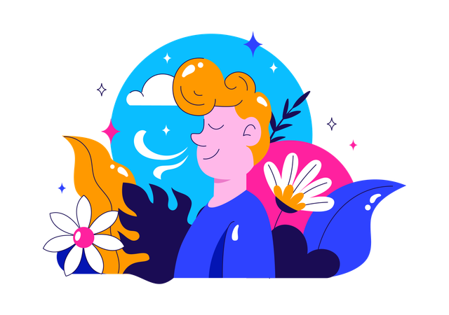 Boy having Peaceful Breathwork Session  Illustration