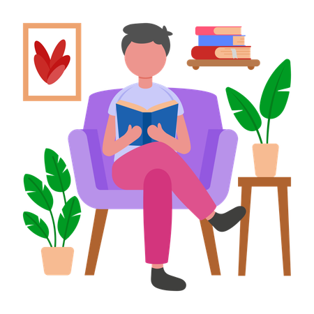 Boy having Peaceful Morning Reading Time  Illustration